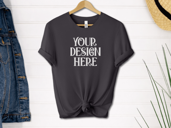 Bella Canvas 3001 Dark Grey Hanging Mock: Elevate Your Design Presentations with Realistic Style