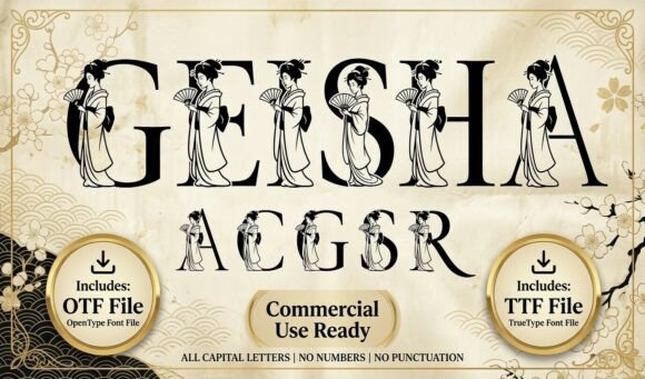 Elevate Your Designs with Elegant Geisha Display: A Fusion of Typography and Timeless Tradition