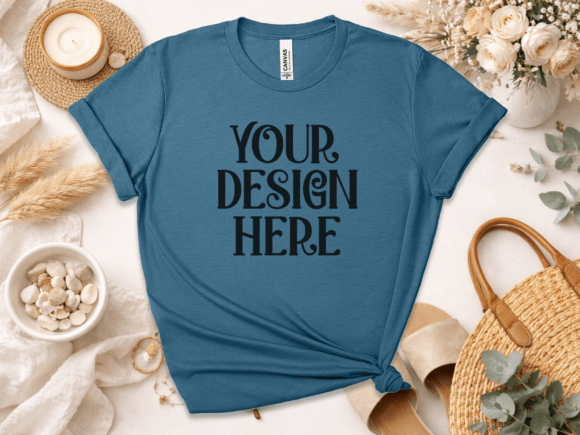 Heather Deep Teal BC3001 Flat Lay Mockup