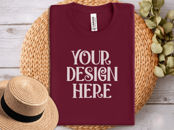 Maroon Bella Canvas 3001 Folded Mockup