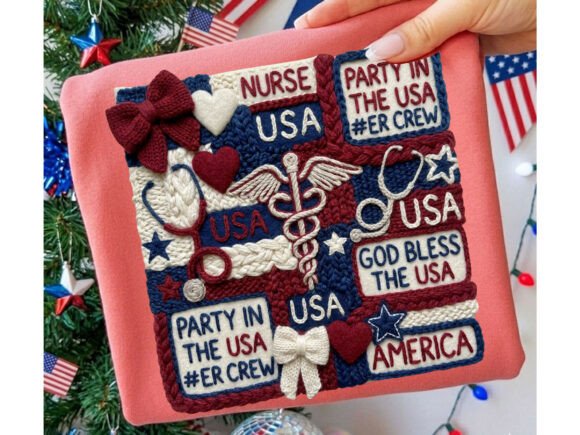 Patriotic Nurse Yarn Collage USA Tshirt