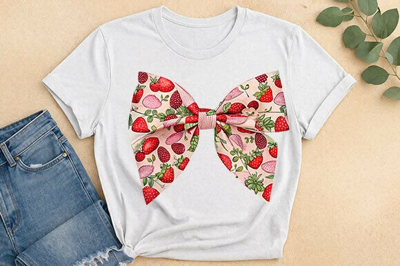 Strawberry Bow T-Shirt Design